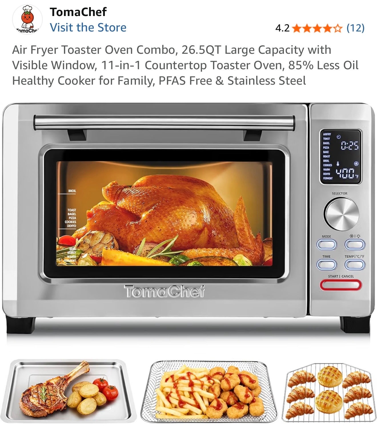 Air Fryer Toaster Oven Combo, 26.5QT Large
