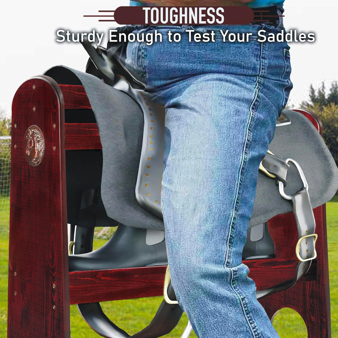 Pine Wood Saddle Rack – Ideal Saddle Stand for Western Horse Gear and Horse Tack Organizers, Suitable for Displaying Trophy Tack at Home - Red Mahogany