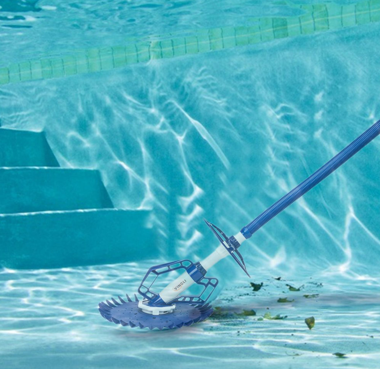 VINGLI Pool Vacuum Cleaner Automatic Sweeper Swimming Pool Creepy Crawler Vacuum with 33FT Hoses (Navy Blue&White)