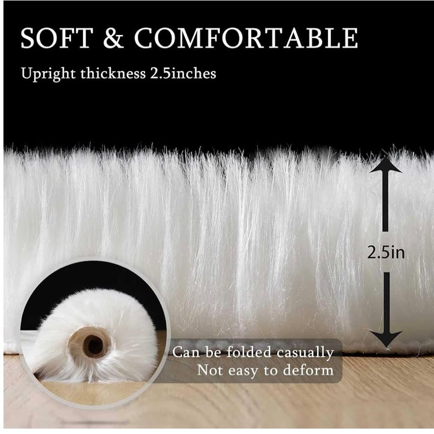 Fluffy Faux Fur Rug White Sheepskin Area Rug,4x6 Ft