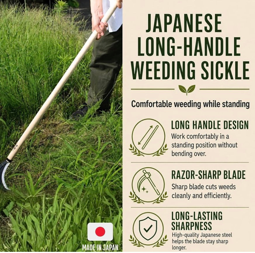 Japanese Weeding Sickle Long Handle 45