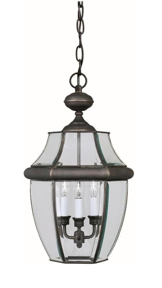 Traditional 3-Light Exterior Hanging Lantern with Clear Beveled Glass, Royal Bronze Finish