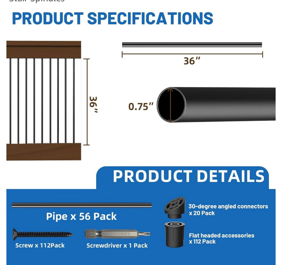 56 Pack 36 inch Aluminum Balusters for Deck Railing,