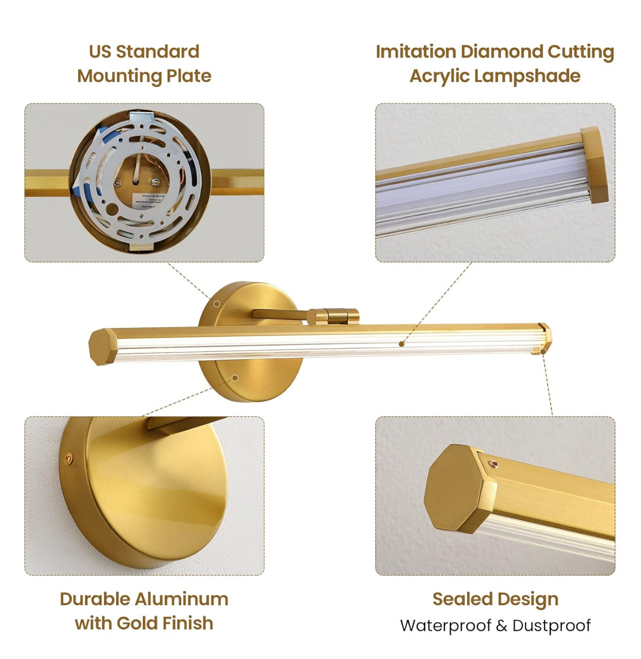 Bathroom Light Fixture Over Mirror - Gold Vanity Light Fixture 18W 4000K Angle Adjustable 22 Inch LED Dimmable Modern Vanity Light Bar for Bedroom Living Room Bathroom