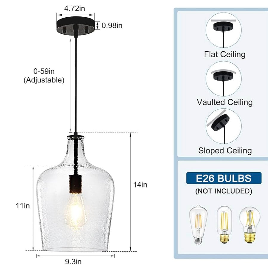 9.3" Blown Glass Pendant Lighting for Kitchen Island