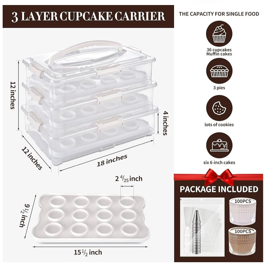 3-tiers Cupcake Carrier (White)