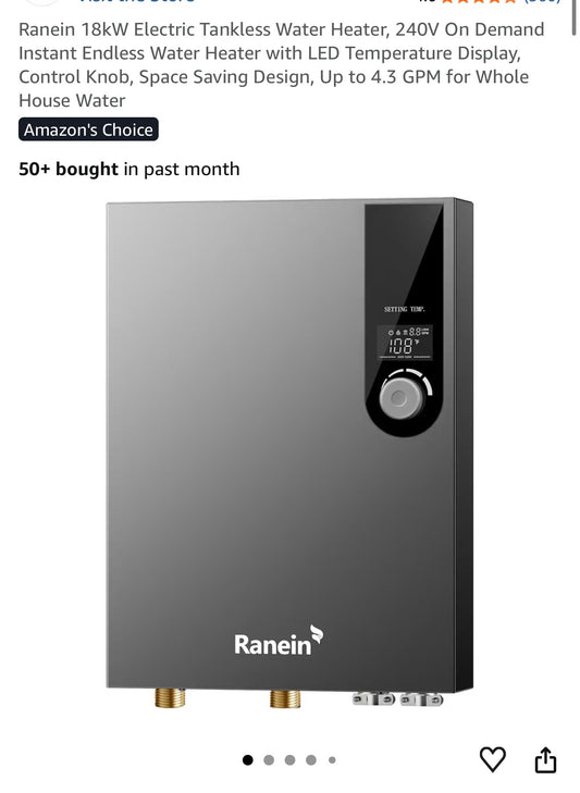 Ranein 18kW Electric Tankless Water Heater, 240V