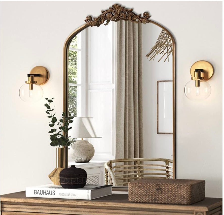 Antique Gold Arched Baroque Mirror 24x36