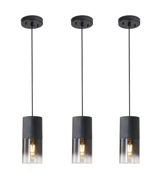 3-Pack Black Pendant Light Fixtures, Adjustable Modern Pendant Lights for Kitchen Island, Industrial Glass Pendant Lights for Dining Table Hallway Bedroom Living Room