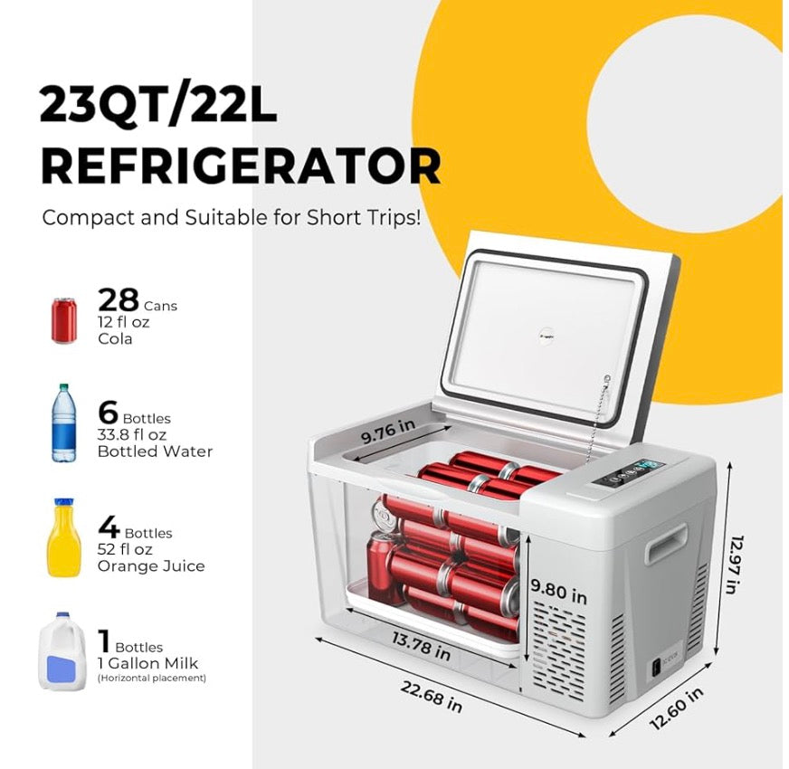 BougeRV 12 Volt Refrigerator 12V Car Fridge 23 Quart