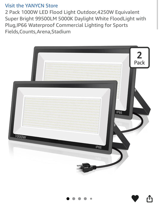 2 Pack 1000W LED Flood Light Outdoor,4250W