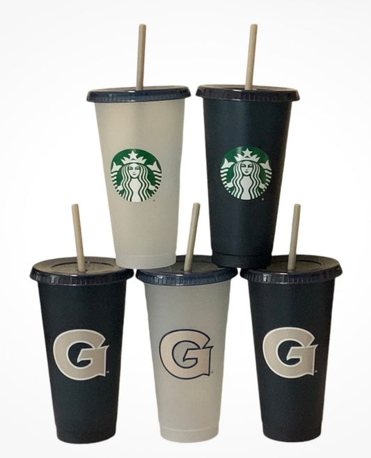 5 Pk Starbucks Campus Collection GEORGETOWN Reusable 24 Oz Cold Cups Lids Straws