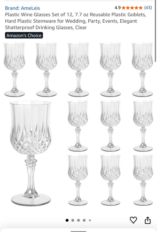 12 pc plastic wine glasses