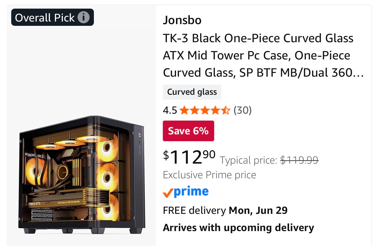 TK-3 Black One-Piece Curved Glass
ATX Mid Tower Pc Case