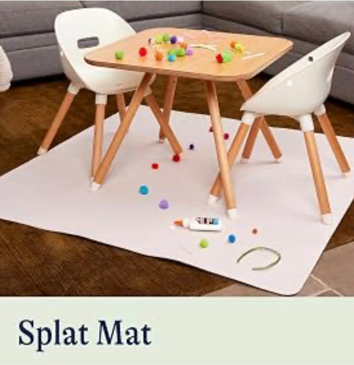 Splat Mat - Double-Sided Vegan Leather Wipeable Baby Splat Mat - Modern Design, Perfect for Mealtime & Playtime, Easy to Clean High Chair Mat for Floor, 47 x 47 Inches - Scattered Dot Grey