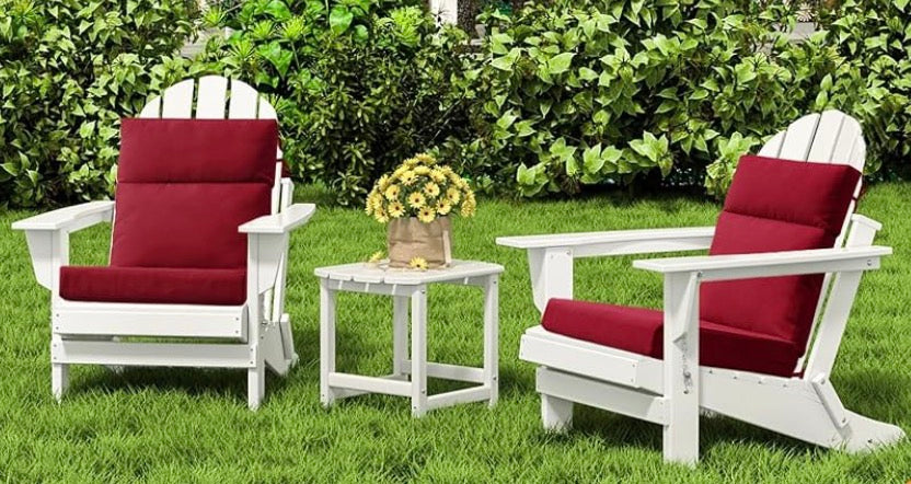 Outdoor High Back Chair Cushion Seat Pads, 44 x 21 Inch Water-Repellent & Fade-Resistant Patio Furniture Cushions with Ties for Adirondack, Rocking Chairs, Red