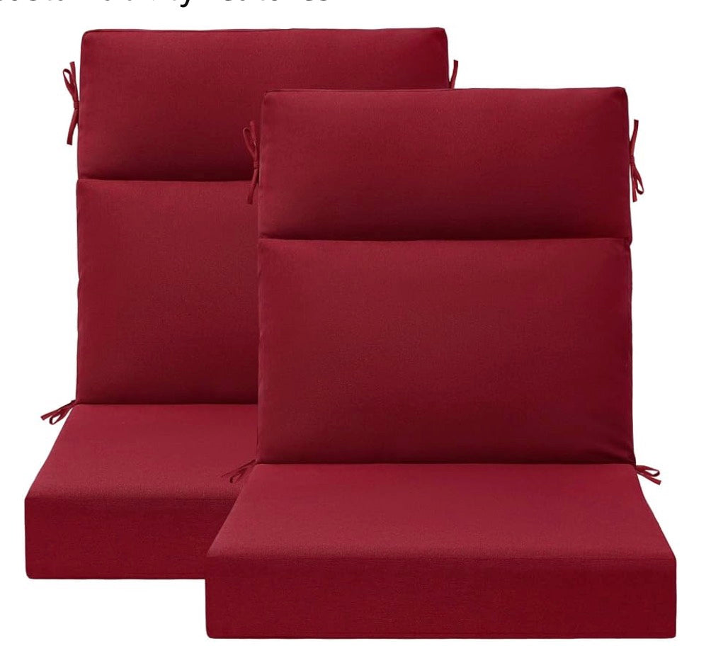 Outdoor High Back Chair Cushion Seat Pads, 44 x 21 Inch Water-Repellent & Fade-Resistant Patio Furniture Cushions with Ties for Adirondack, Rocking Chairs, Red