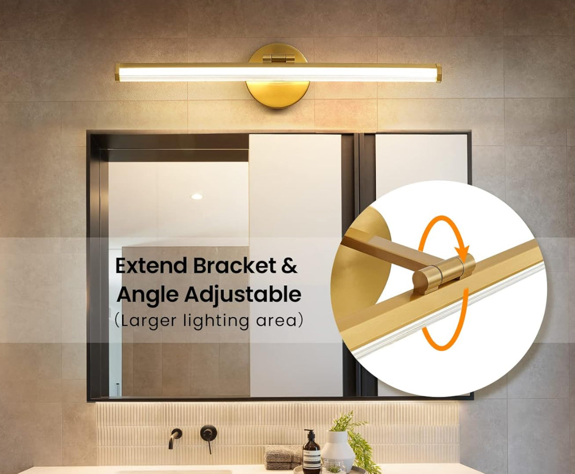 Bathroom Light Fixture Over Mirror - Gold Vanity Light Fixture 18W 4000K Angle Adjustable 22 Inch LED Dimmable Modern Vanity Light Bar for Bedroom Living Room Bathroom