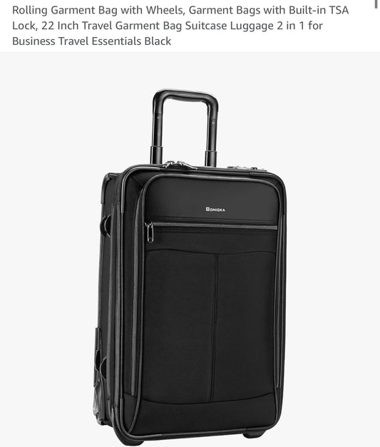 Rolling Garment Bag with Wheels, Garment Bags with Built-in TSA Lock, 22 Inch Travel Garment Bag Suitcase Luggage 2 in 1 for Business Travel Essentials Black