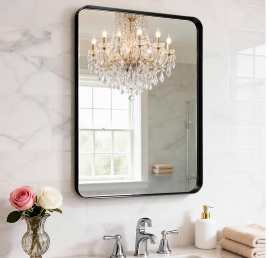 18" x 24" Black Metal Frame Wall Mount Bathroom Mirror