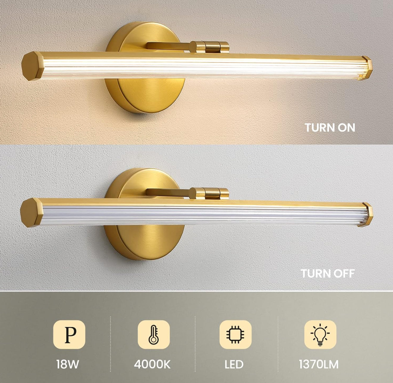Bathroom Light Fixture Over Mirror - Gold Vanity Light Fixture 18W 4000K Angle Adjustable 22 Inch LED Dimmable Modern Vanity Light Bar for Bedroom Living Room Bathroom