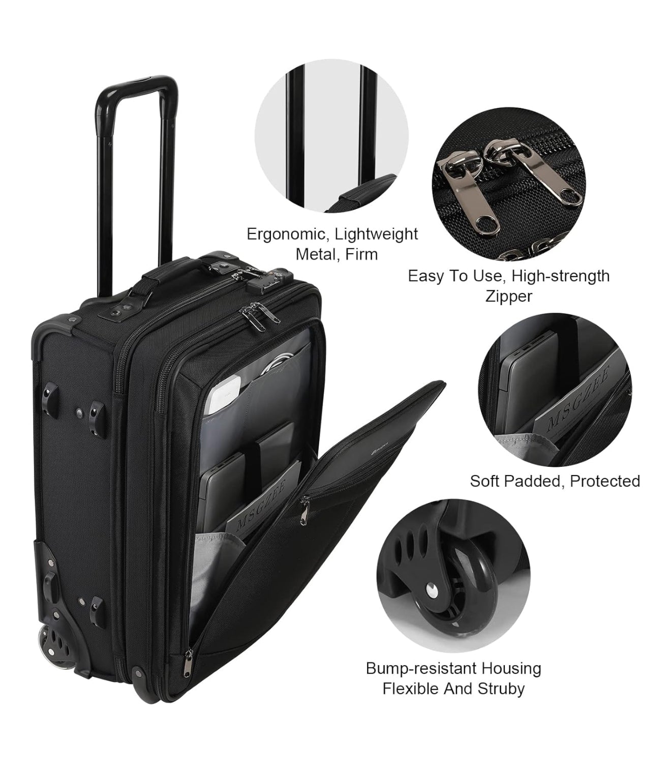 Rolling Garment Bag with Wheels, Garment Bags with Built-in TSA Lock, 22 Inch Travel Garment Bag Suitcase Luggage 2 in 1 for Business Travel Essentials Black